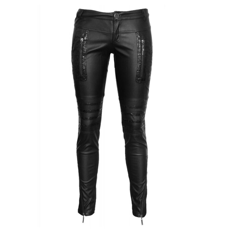 Women’s Steampunk Wet Look Pants | Vegan Gothic Faux Leather Trousers