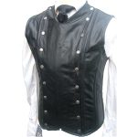 Men Sheep Leather Biker Vest Steel Boned Corset Style Military STEAMPUNK Waistcoat - Image 2