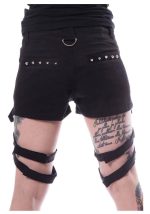Women Gothic Black Denim Badass Babes Mini Shorts - Image 2
