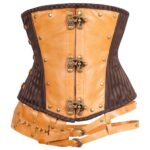 Women’s Steampunk Leather Corset | Steel-Boned Brown Brocade Waist Training Corset