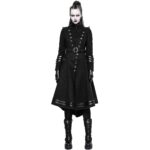 Gothic Attitude Women’s Gothic Steampunk Military Long Coat – Vintage Army Style with Faux Leather Trim