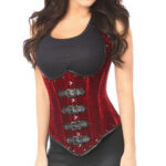 Red Velvet Underbust Gothic Buckle Corset for Women