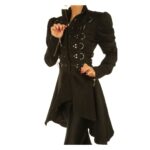 Gothic Attitude Women’s Steampunk D-Ring Studded Gothic Jacket – Black Cotton Goth Coat