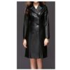 Women’s Gothic Black Leather Coat | Double-Breasted Knee-Length Trench