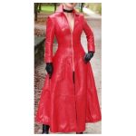 Victorian Red Genuine Leather Coat | Women’s Long Corset Trench