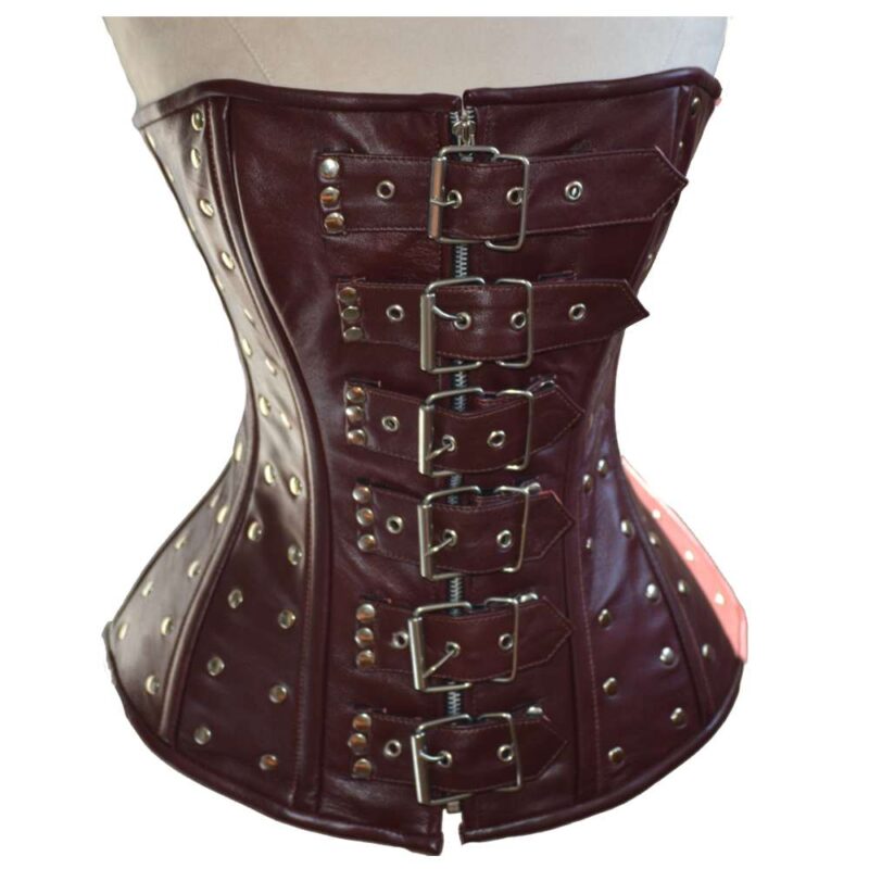 Women’s Steampunk Style Real Sheepskin Leather Corset – Steel Boned Gothic Waist Training