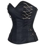 Women Gothic Faux Leather Corset with D-Ring Lacing – Overbust Harness Style - Image 3