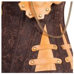 Steampunk Overbust Corset with Removable Neck Gear – Brown Leather & Brocade - Image 2
