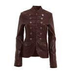 Women Military Style Brown Fashion Leather Jacket Blazer Coat Designer Coat (2025)