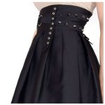 Women Gloomy Gothic High Waist Pleated Skirt | Studded Lace-Up A-Line Design - Image 2