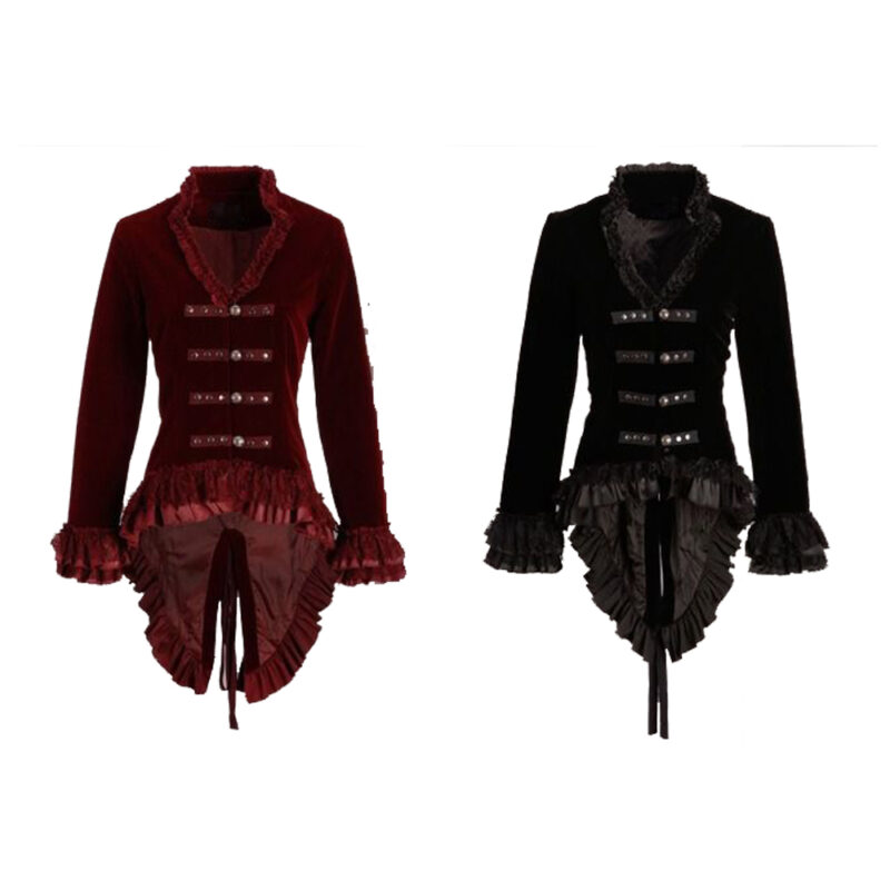 Velvet Ruffled Dovetail Coat for Women