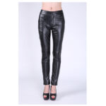 Women Michael Hoban Mid Waist Pants | Genuine Leather Gothic Pencil Trousers - Image 2