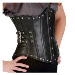 Black Leather Underbust Corset Women | Gothic Steel-Boned Waist Cincher - Image 3