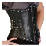 Black Leather Underbust Corset Women | Gothic Steel-Boned Waist Cincher