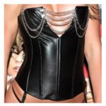 Women’s Overbust Gothic Corset | Boned Faux Leather Corset with Chains & Deep Zip
