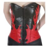 Women’s Gothic Flame Leather Overbust Corset | Red Flame Steel-Boned Corset