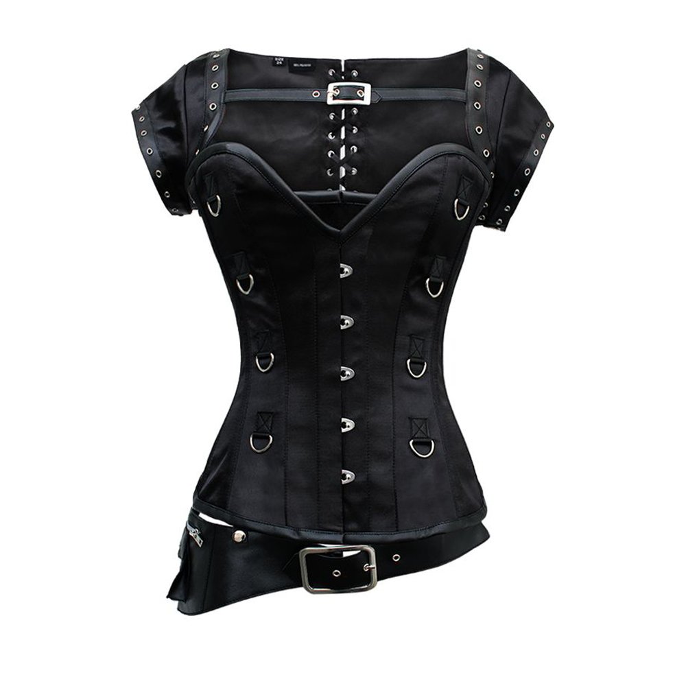 Women’s Belted Black Corset | Gothic Waist Training Overbust