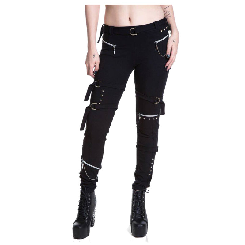 Gothic Industrial Punk Pants – Black Alternative Slim-Fit Trousers