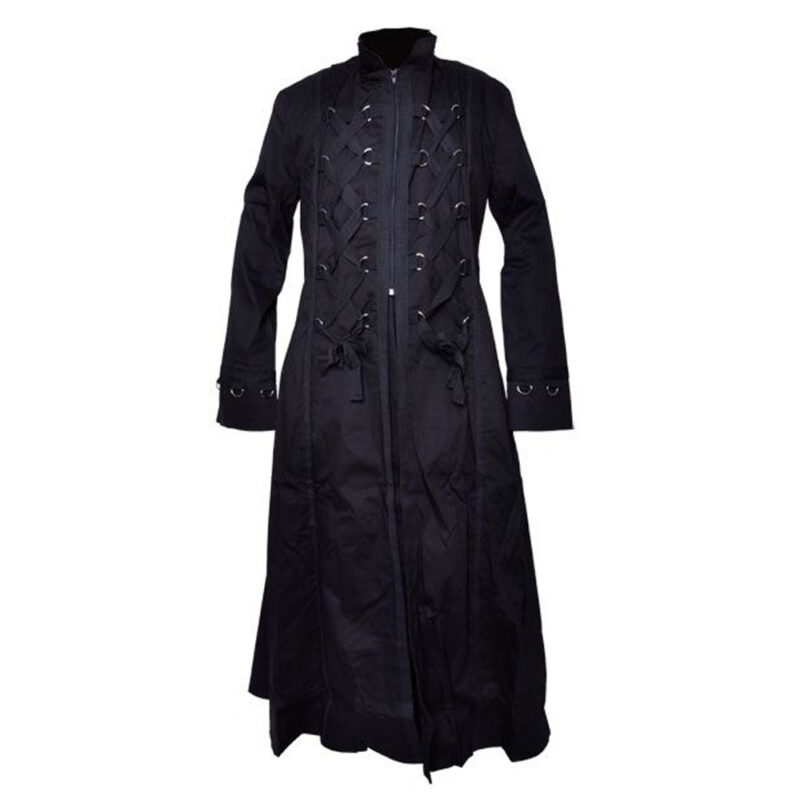 Men Gothic Bondage Full-Length Coat | Black Punk Trench for Dark Streetwear & Steampunk Fashion