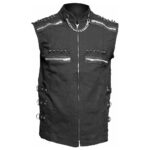 Men Gothic Sleeveless Studded Shirt | Black Emo Cotton Gothic Shirt