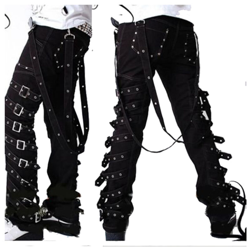 Punk Rock Buckle Straps Pant Men