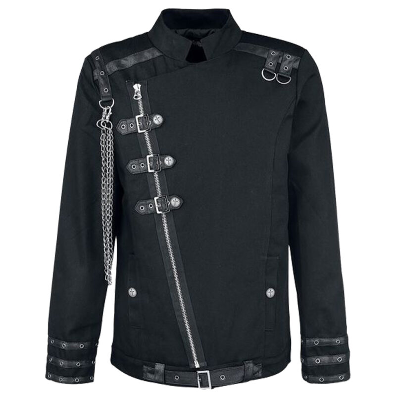 Men Gothic Shirt Black Cotton Buckle Shirt Chain Style Long Sleeve Shirt (2025)