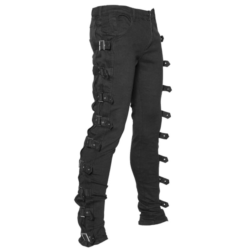 Handmade Men Gothic Pants Buckle Style High Waist Pants Cotton Pants (2025)