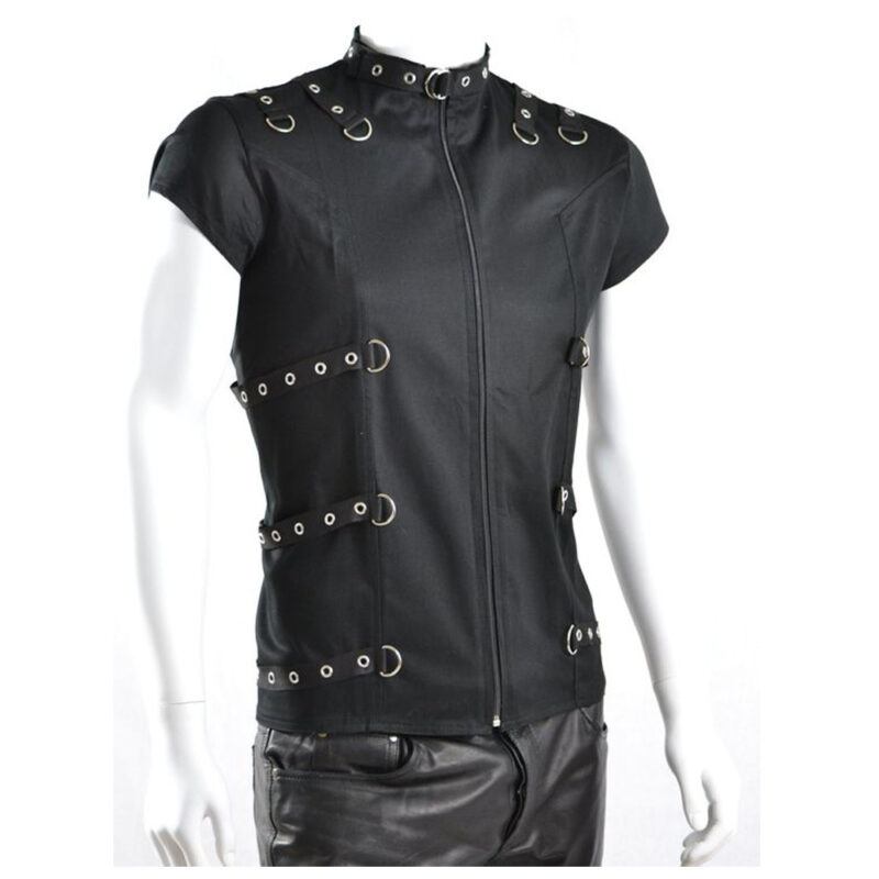 Men Gothic Shirt Black Short Sleeve D-Ring Fetish Style Bondage Shirt (2025)