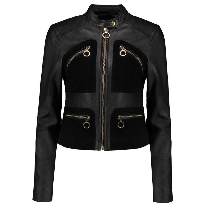 Women’s Gothic Real Leather Jacket with Velvet Pockets