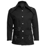 Women’s Gothic Military Officer Coat – Buckle Belted Black Cotton Jacket | Gothic Attitude