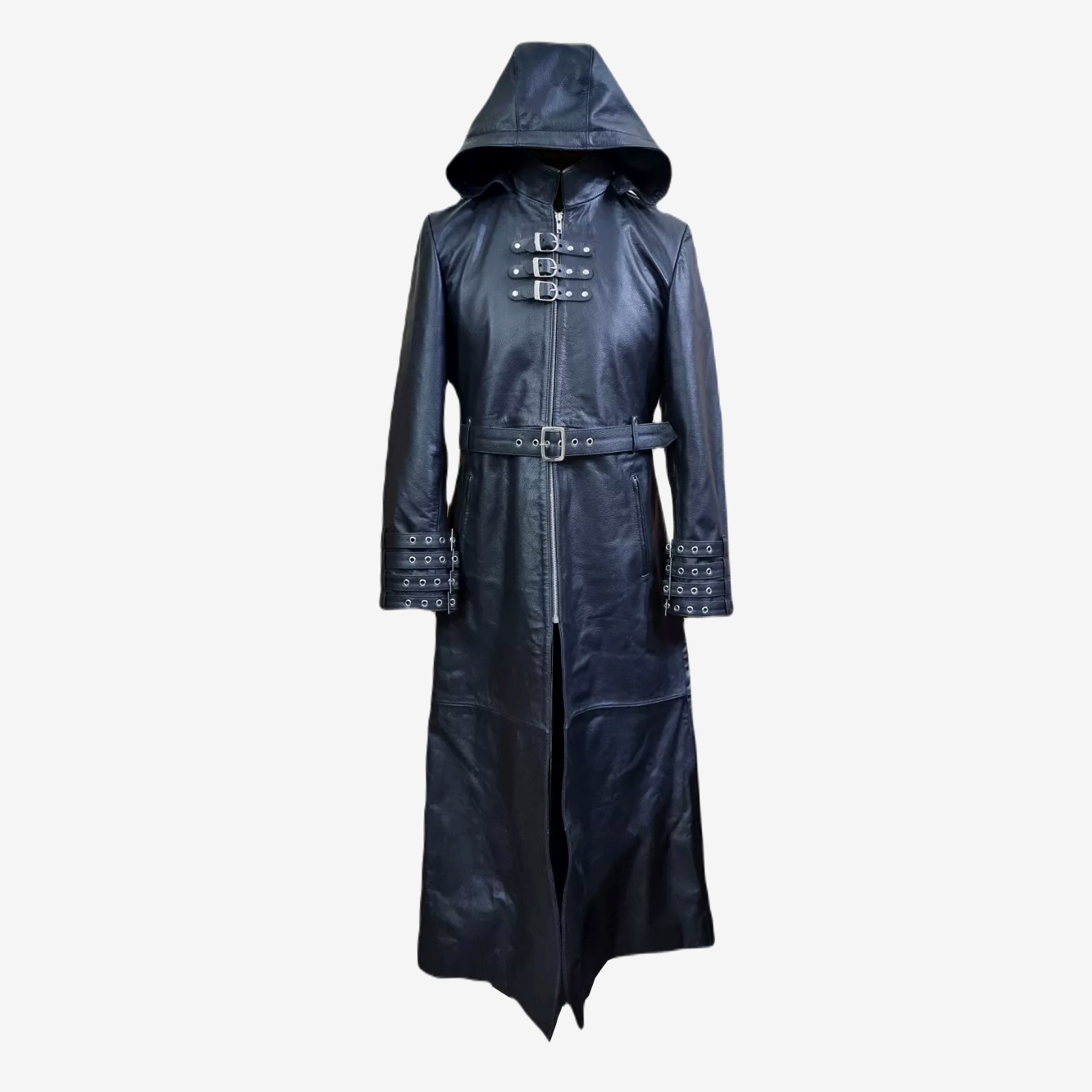 Men Gothic Steampunk Coat Military Style Real Leather Long Coat (2025) Men Gothic Steampunk Coat Military Style Real Leather Long Coat (2025)