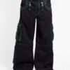 Men Gothic Bondage Pants | Baggy Convertible EMO Trousers with Chains & Green Stitching