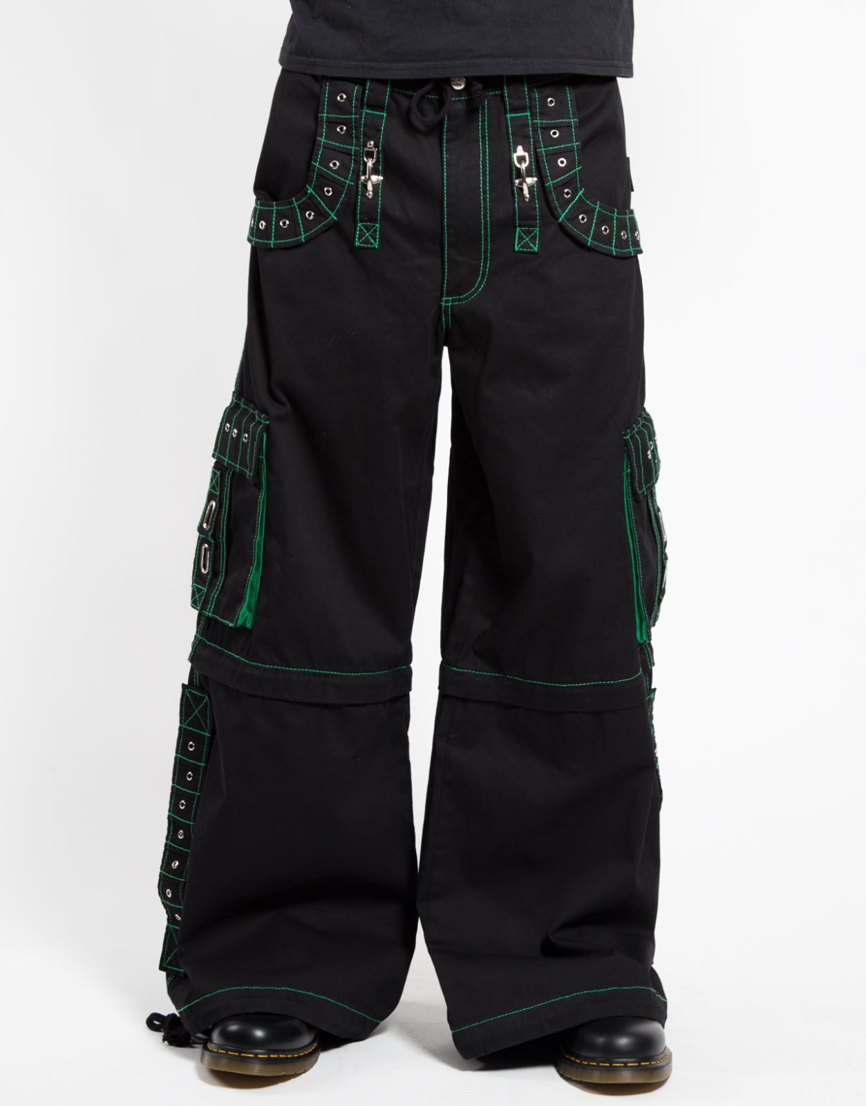 Men Gothic Bondage Pants | Baggy Convertible EMO Trousers with Chains & Green Stitching Men Gothic Bondage Pants | Baggy Convertible EMO Trousers with Chains & Green Stitching