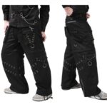 Men Gothic Baggy Cargo Pants Black Industrial Trousers