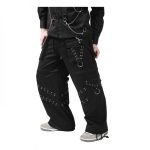Men Gothic Baggy Cargo Pants Black Industrial Trousers - Image 2