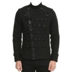 Men’s Gothic Black Military Jacket with Buckle Straps | Steampunk & Industrial Fashion