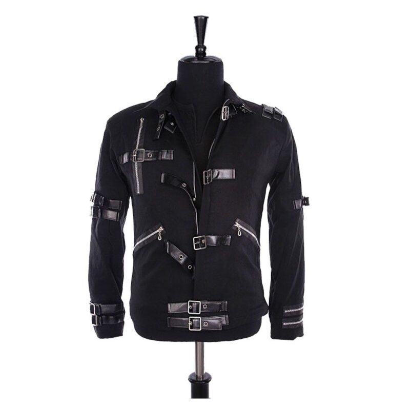 Men’s Black Gothic MJ Buckles Bad Jacket | Punk Rock Leather Jacket