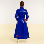 Women PVC Vinyl Long Coat | Blue PVC Raincoat Trench Coat - Image 2