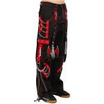 Men Gothic Cyberpunk Bondage Pants | Red & Black Tripp-Style Chains & Straps Trousers - Image 3