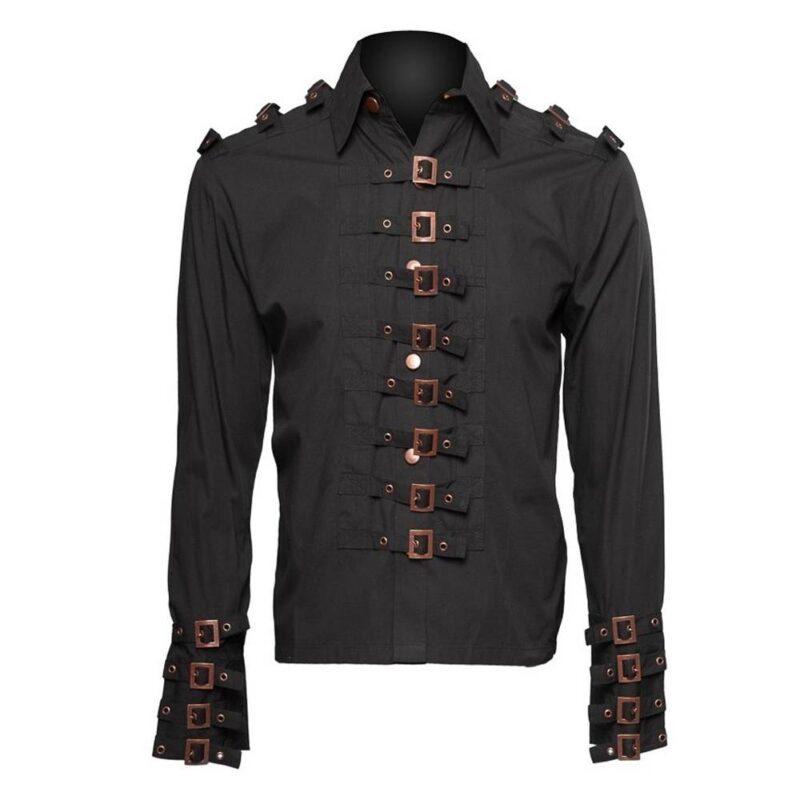 Men Steampunk Buckle Gothic Shirt Full Sleeve Fetish Shirt (2025)