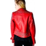 Women Red Genuine Leather Biker Gothic Jacket | Studded Spiked Shoulder Design - Image 2