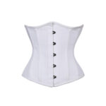 White Cotton Underbust Corset | Steel-Boned Waist Trainer Gothic Waist Cincher - Image 3