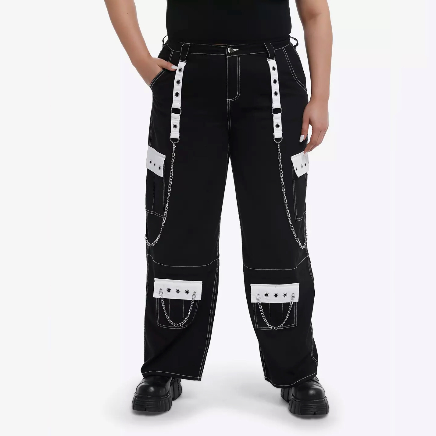 Men Gothic Pant Emo Punk Plus Size Pants Black & White Chain Carpenter Pants (2025) Men Gothic Pant Emo Punk Plus Size Pants Black & White Chain Carpenter Pants (2025)