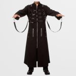 Men Gothic Black Trench Coat with Harness Straps | Transformable Punk Vest Jacket