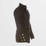 Men Gothic Military Trench Coat | Black Cotton Twill Long Jacket with Metal Button Detailing - Image 2