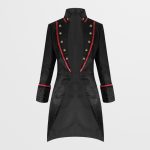 Men Gothic Red Black Pentagram Brocade Coat Men’s Occult-Inspired Long Goth Jacket