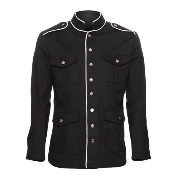Men’s Gothic Military Officer Coat with White Piping