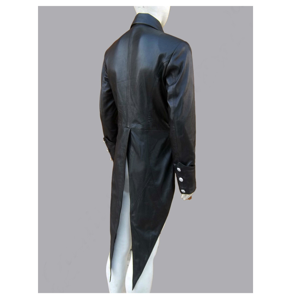 Men Gothic Steampunk Tailcoat | Vintage Victorian Leather Cutaway Jacket - Image 3