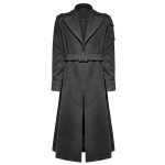 Men Gothic Coat Military Long Gothic Trench with Vegan Leather Detailing Coat