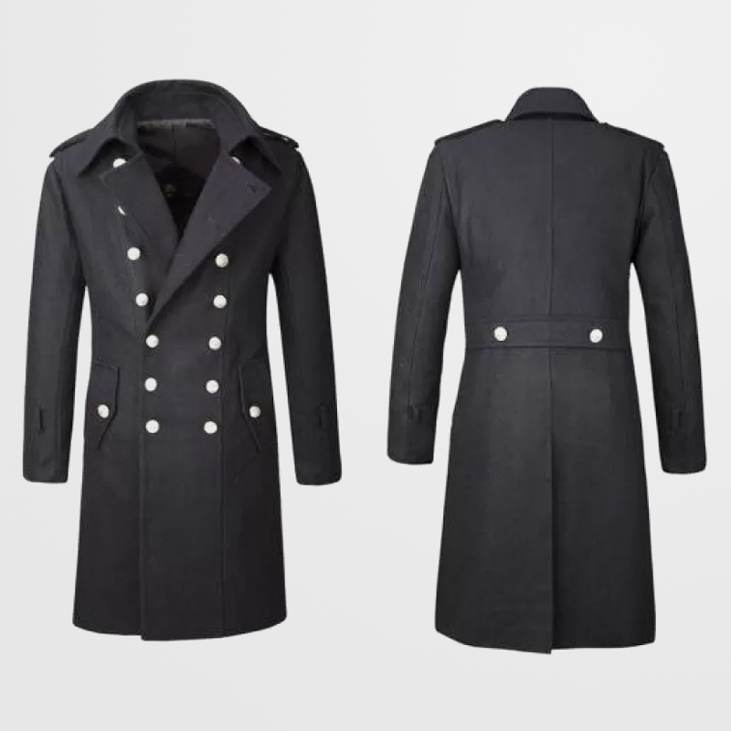 Men Double Breasted Trench Coat | Gothic Military Style Overcoat for Men